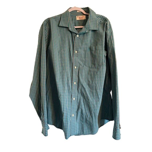 Penguin Mens Blue & Cream Gingham Button Up Long Sleeve Shirt Size XXL - Picture 2 of 12